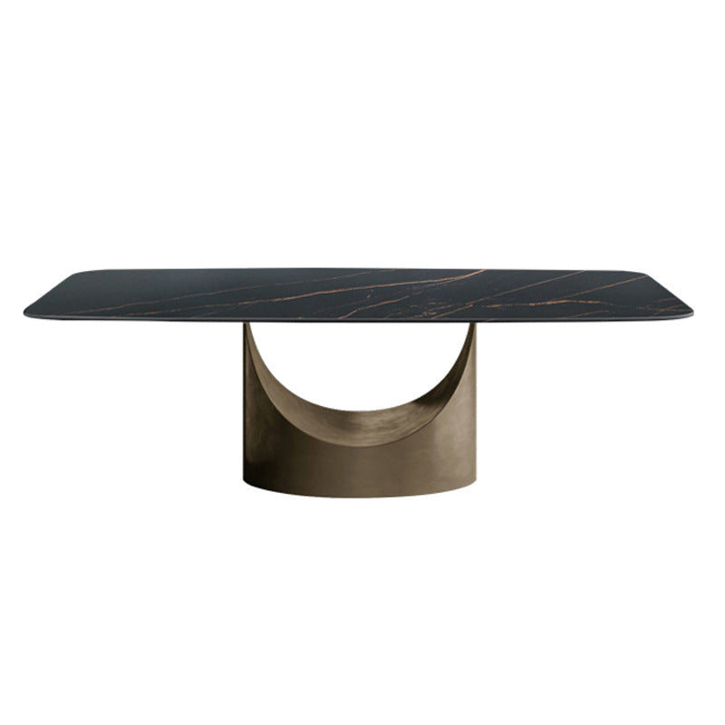Modern Rectangle Dining Table Sintered Stone Table with Metal Legs for Kitchen