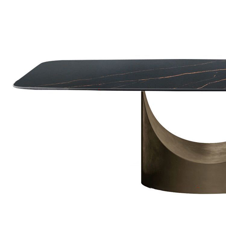 Modern Rectangle Dining Table Sintered Stone Table with Metal Legs for Kitchen