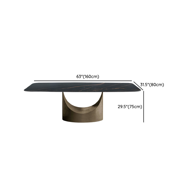 Modern Rectangle Dining Table Sintered Stone Table with Metal Legs for Kitchen
