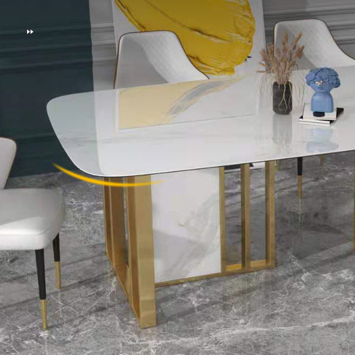 Glam Rectangle Dining Table Sintered Stone Table with Metal Legs for Home Use