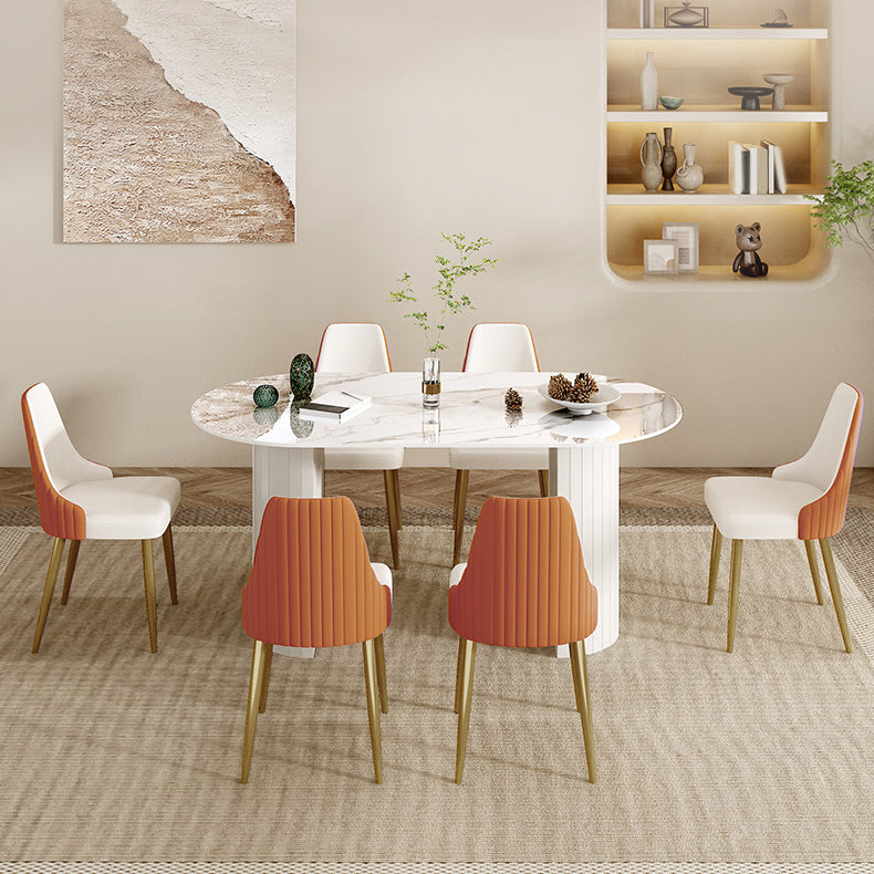 Modern Oval Dining Table Stone Dining Table with Iron Double Pedestal