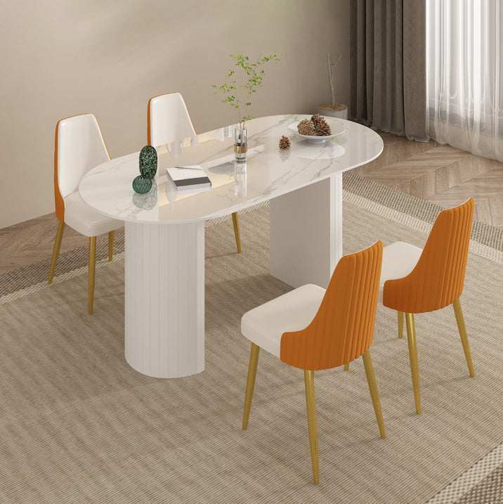 Modern Oval Dining Table Stone Dining Table with Iron Double Pedestal