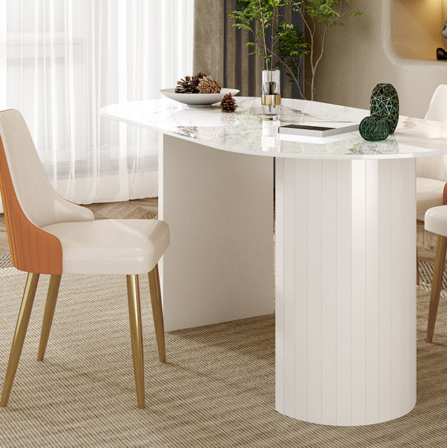 Modern Oval Dining Table Stone Dining Table with Iron Double Pedestal