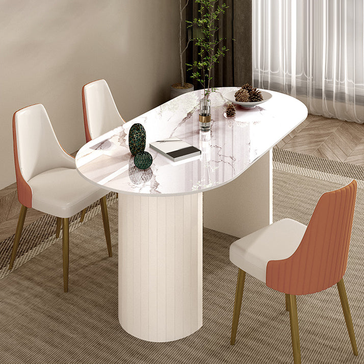 Modern Oval Dining Table Stone Dining Table with Iron Double Pedestal