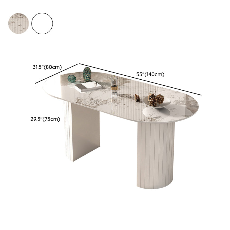 Modern Oval Dining Table Stone Dining Table with Iron Double Pedestal