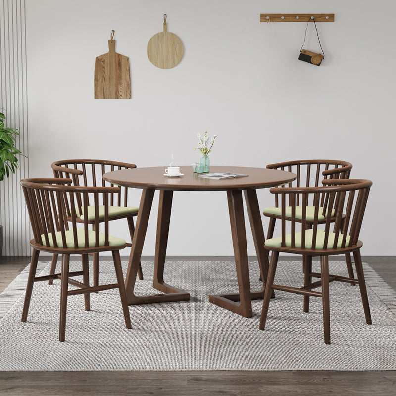 Modern Round Dining Table Rubberwood Solid Wood Dining Table with Sled Base