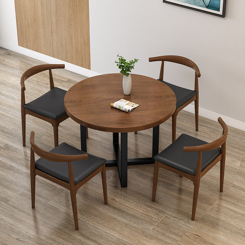 Round Solid Wood Top Dining Table Modern Sled Base Dining Table