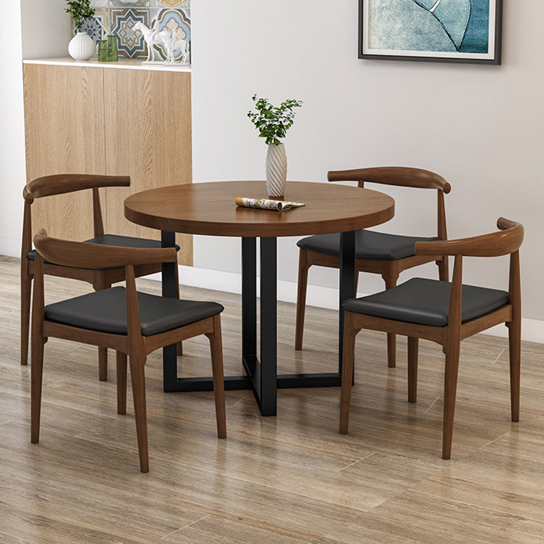 Round Solid Wood Top Dining Table Modern Sled Base Dining Table