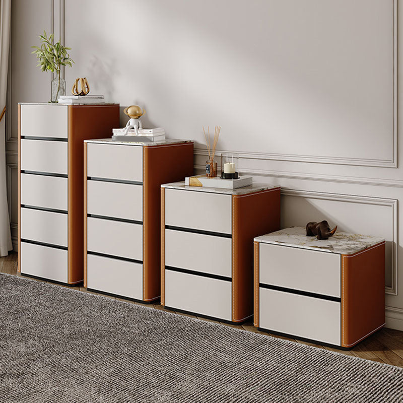 Contemporary Stone Storage Chest Bedroom Chest in White with Drawers