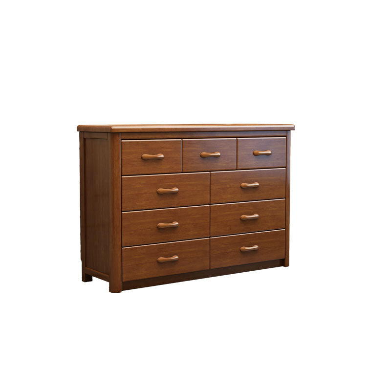Contemporary Rubber Wood Storage Chest Home Brown Chest with Drawers