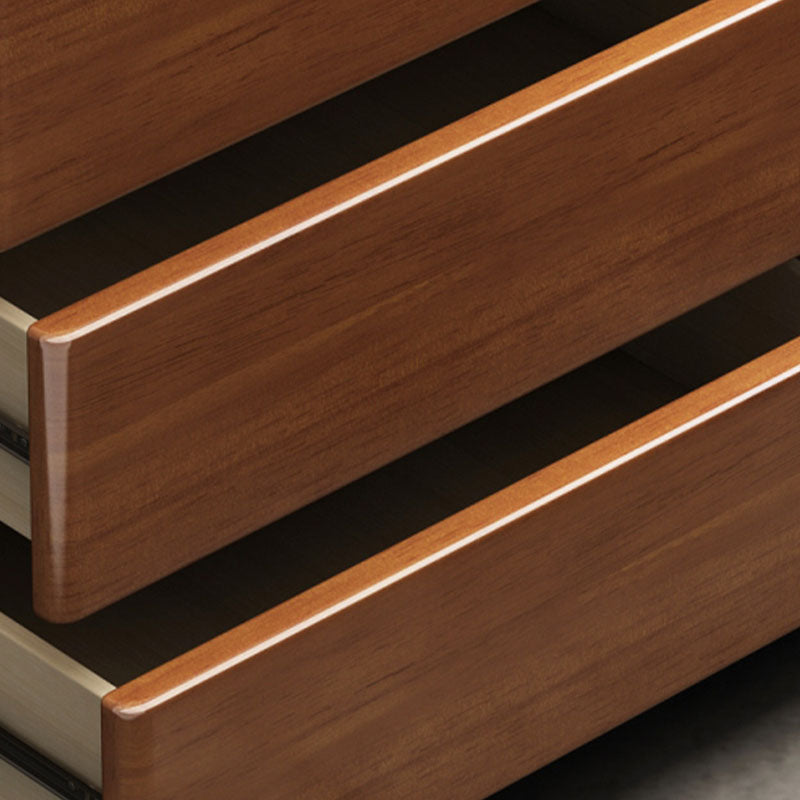 Contemporary Rubber Wood Storage Chest Home Brown Chest with Drawers