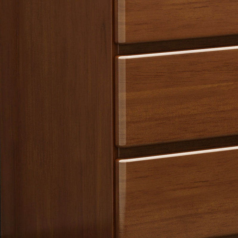 Contemporary Rubber Wood Storage Chest Home Brown Chest with Drawers
