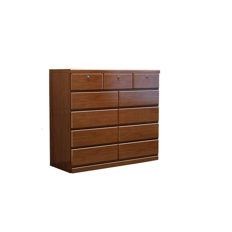 Contemporary Rubber Wood Storage Chest Home Brown Chest with Drawers
