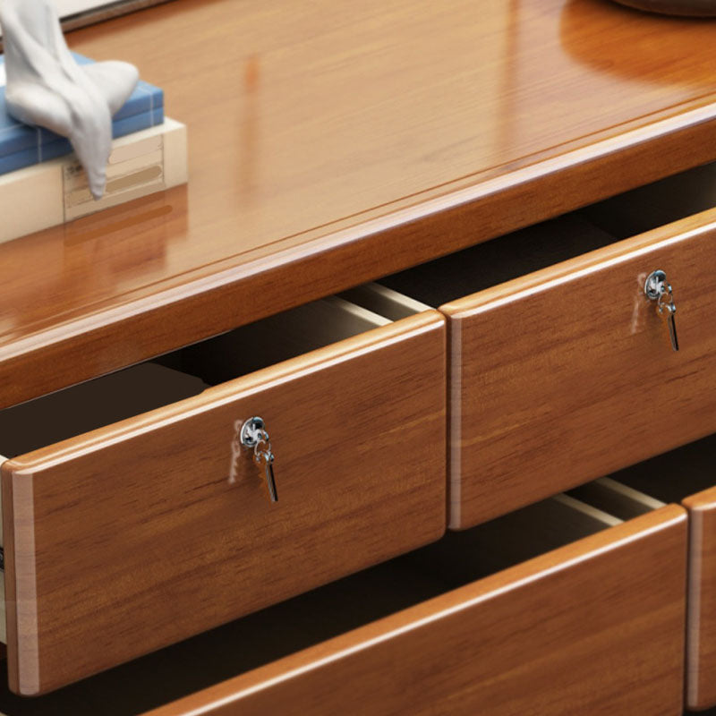 Contemporary Rubber Wood Storage Chest Home Brown Chest with Drawers