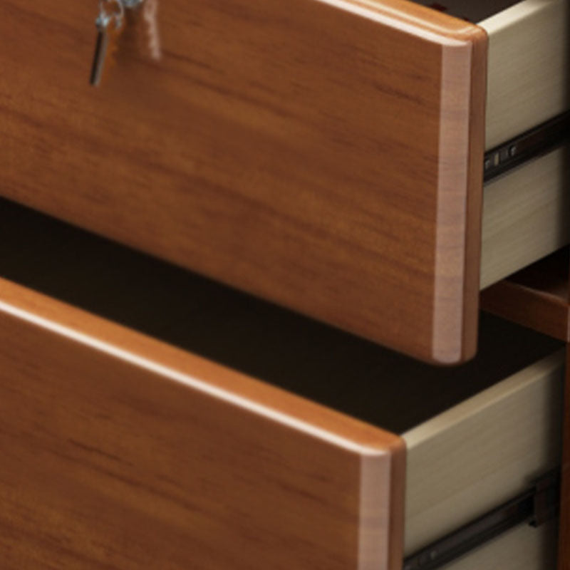 Contemporary Rubber Wood Storage Chest Home Brown Chest with Drawers