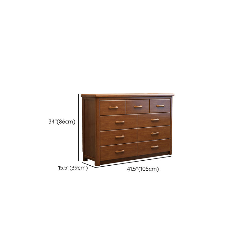 Contemporary Rubber Wood Storage Chest Home Brown Chest with Drawers