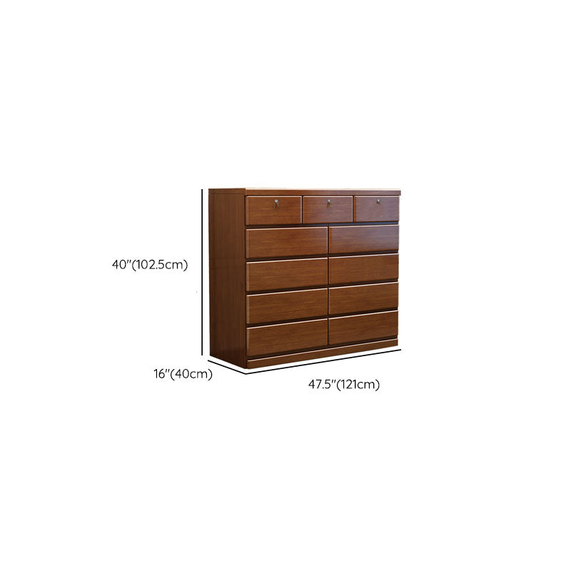 Contemporary Rubber Wood Storage Chest Home Brown Chest with Drawers