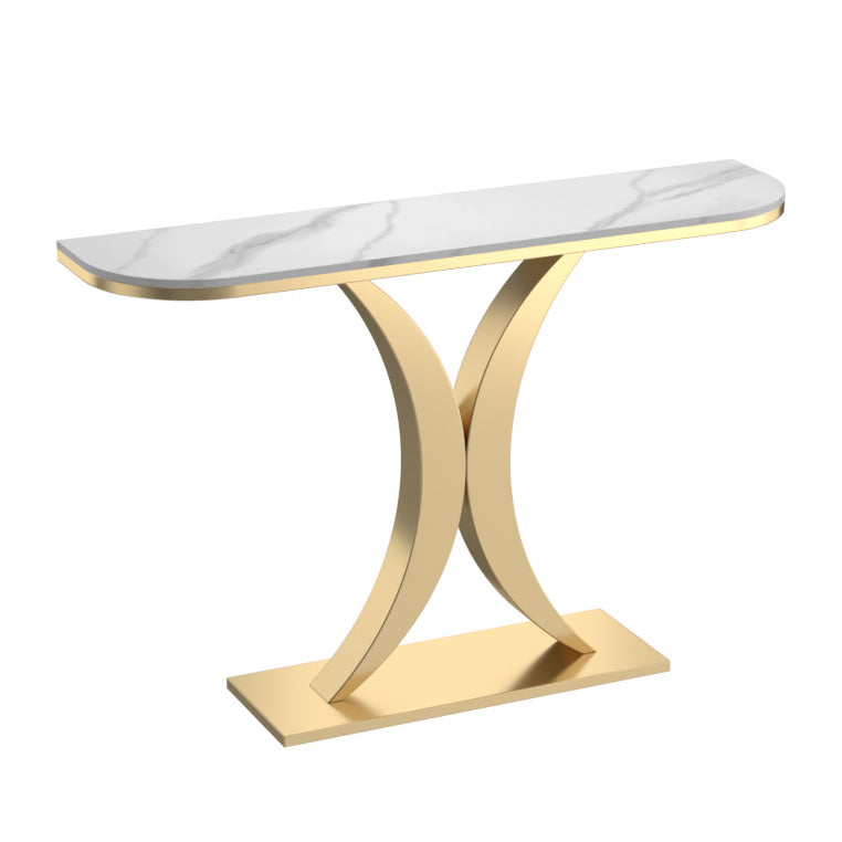 Stone Half Moon Accent Table 1-shelf 31.5" Tall End Table with Abstract Base