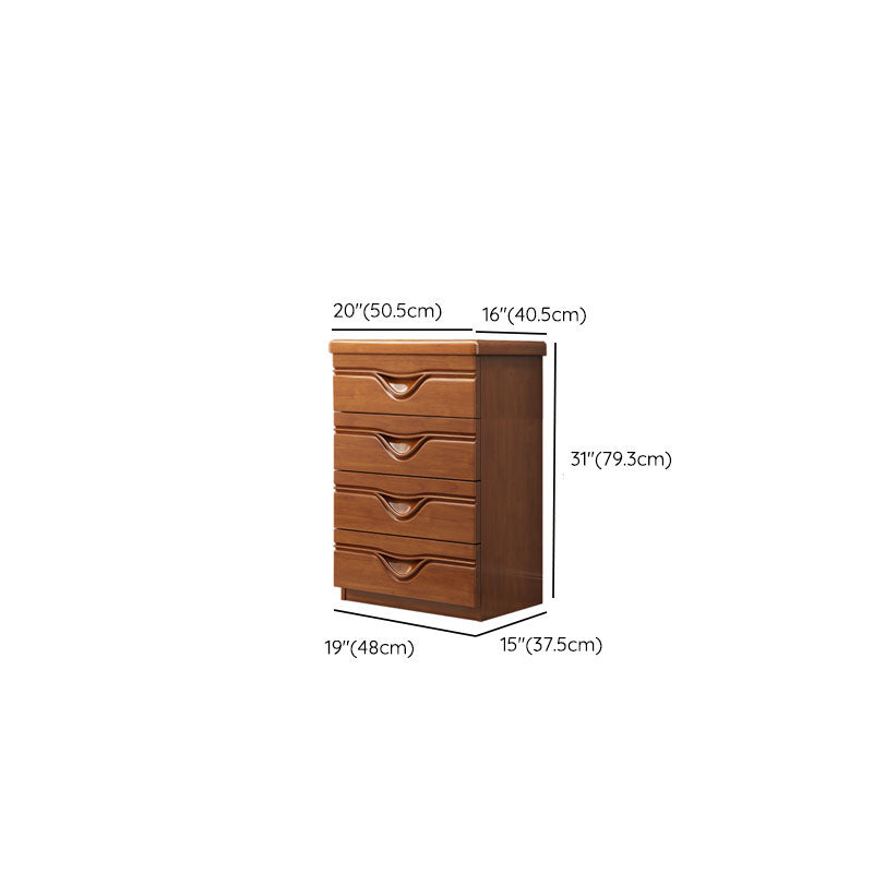 Contemporary Rubber Wood Storage Chest Home Brown Chest with Drawers