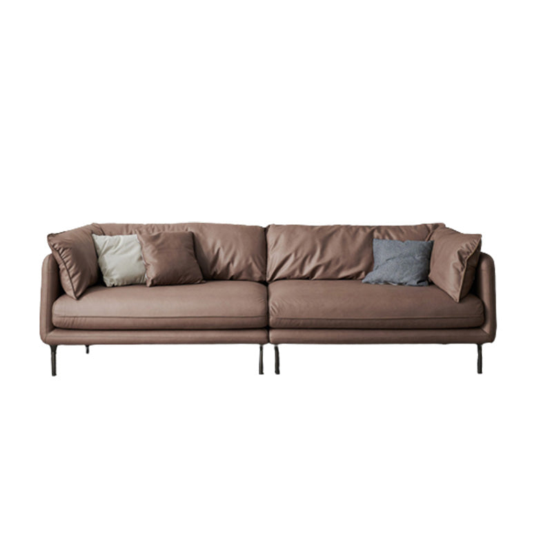 Mid-Century Modern Leather Sofa 32.28" Tall Tuxedo Arm Sofa with Pillows