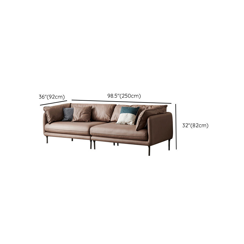 Mid-Century Modern Leather Sofa 32.28" Tall Tuxedo Arm Sofa with Pillows