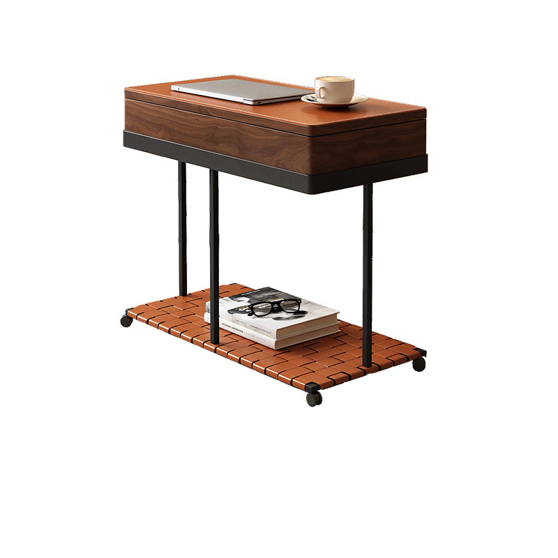 Modernistic Solid Wood with Storage Rectangular Tray Top Side Table