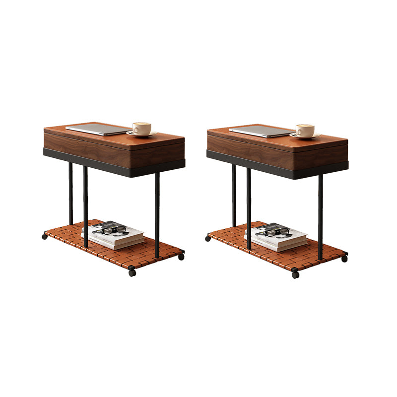 Modernistic Solid Wood with Storage Rectangular Tray Top Side Table