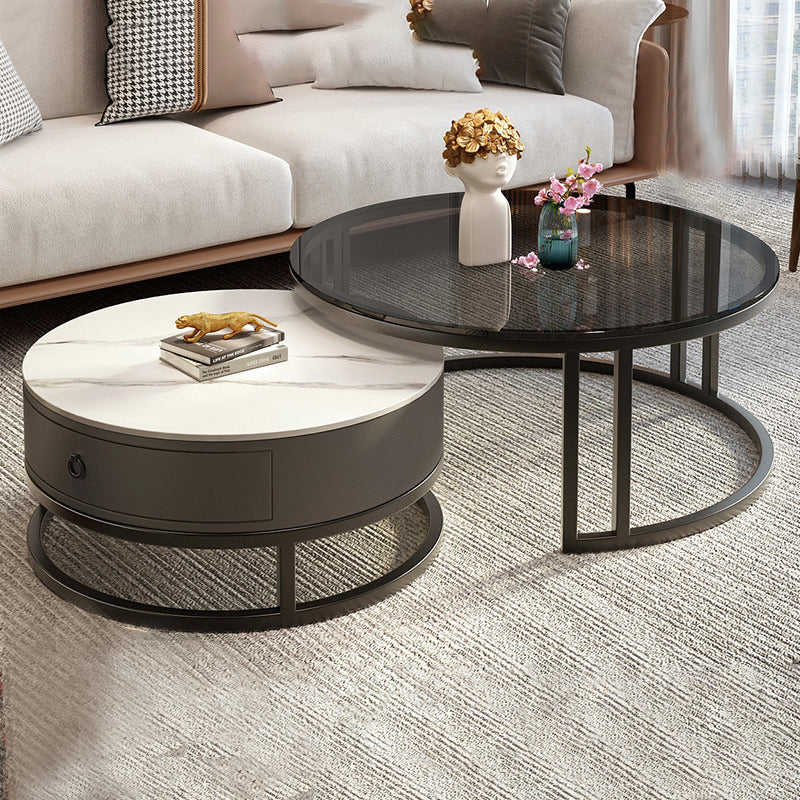 Modern Glass Coffee Cocktail Table Round Nesting Coffee Table Set