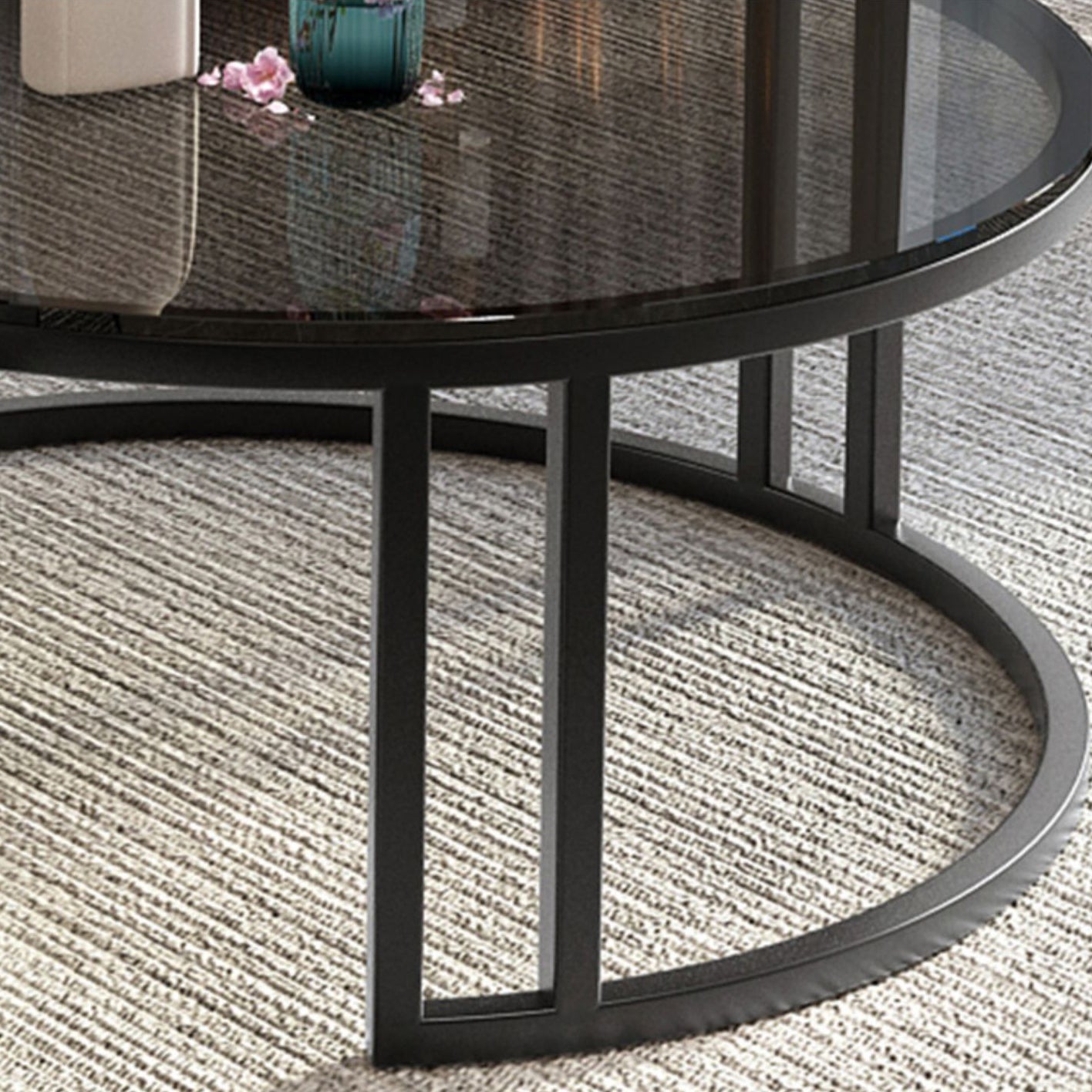 Modern Glass Coffee Cocktail Table Round Nesting Coffee Table Set