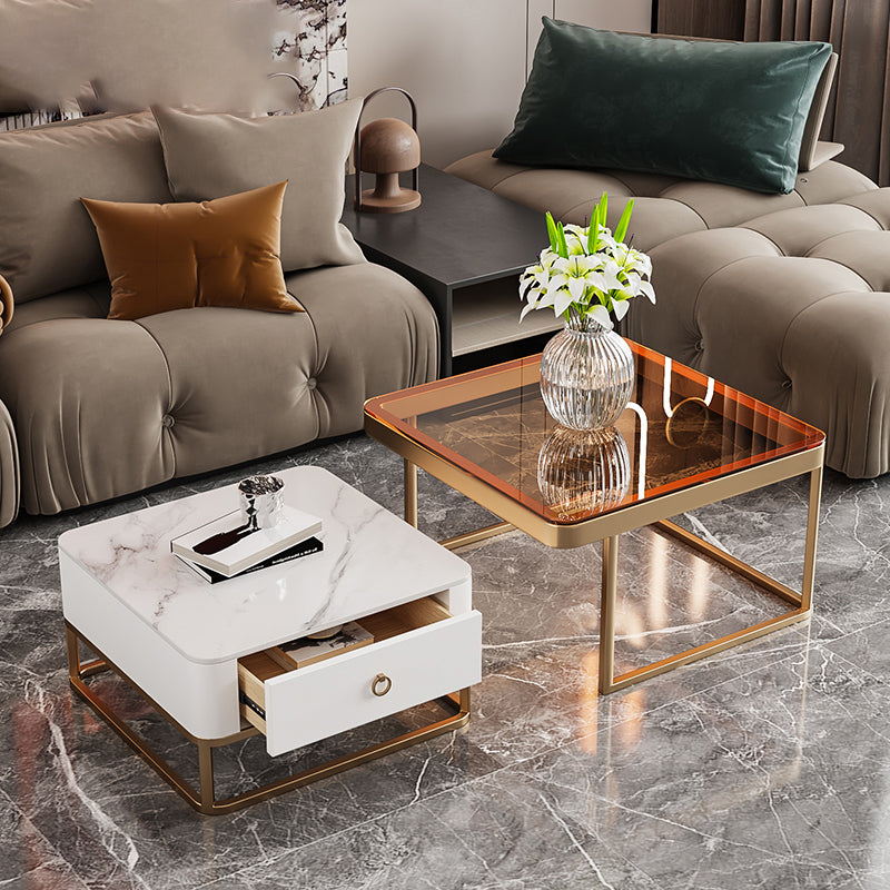 Slate Square End Table Frame Modern Coffee Table with Drawer