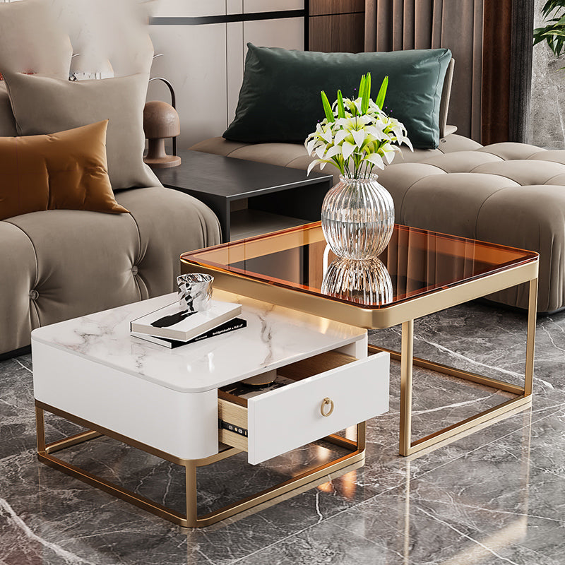 Slate Square End Table Frame Modern Coffee Table with Drawer