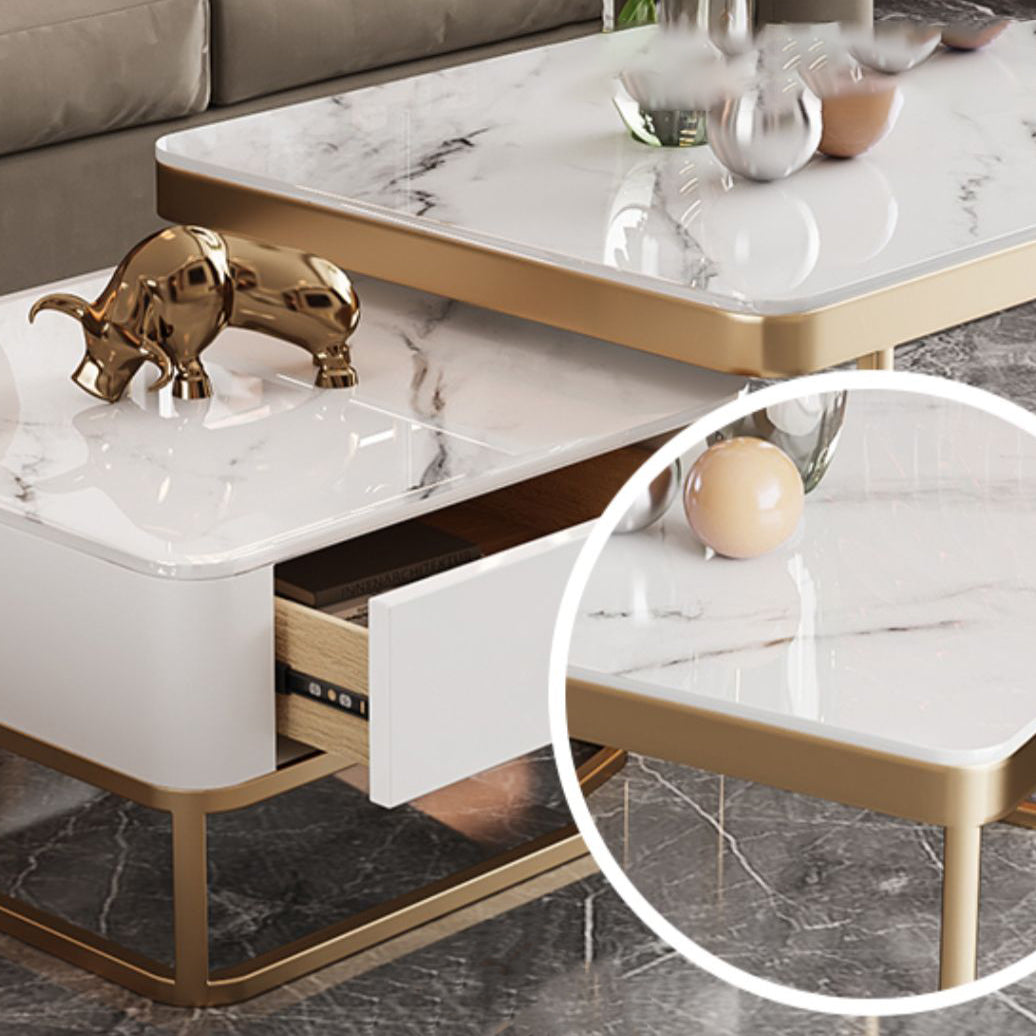 Slate Square End Table Frame Modern Coffee Table with Drawer