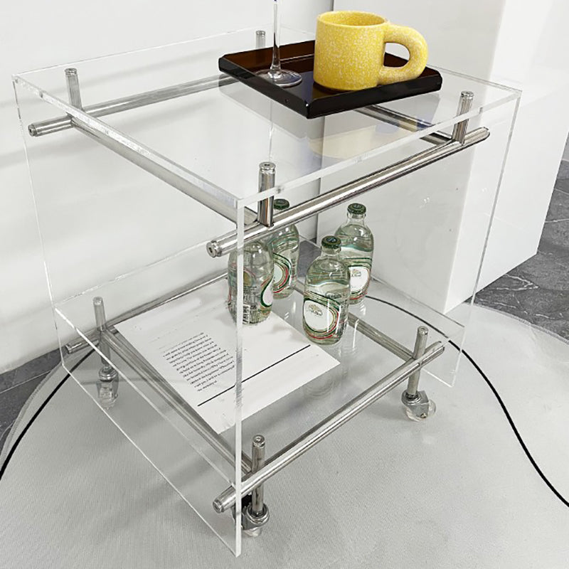 Modern Acrylic Top Rectangular Double Tier Accent Side Table