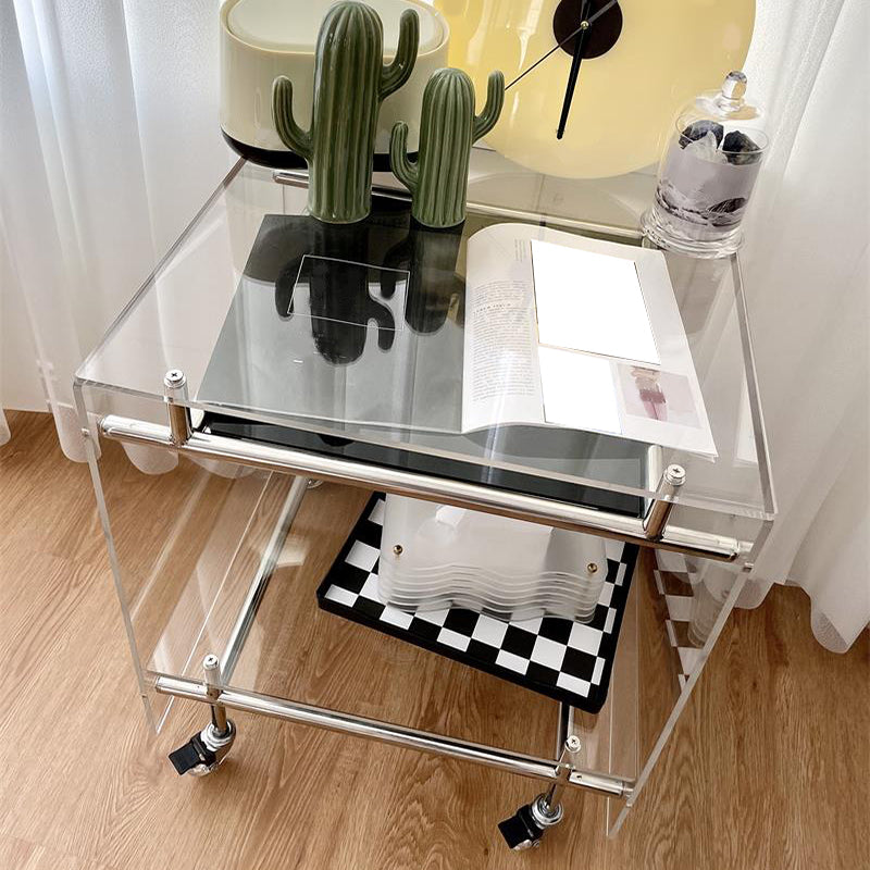 Modern Acrylic Top Rectangular Double Tier Accent Side Table