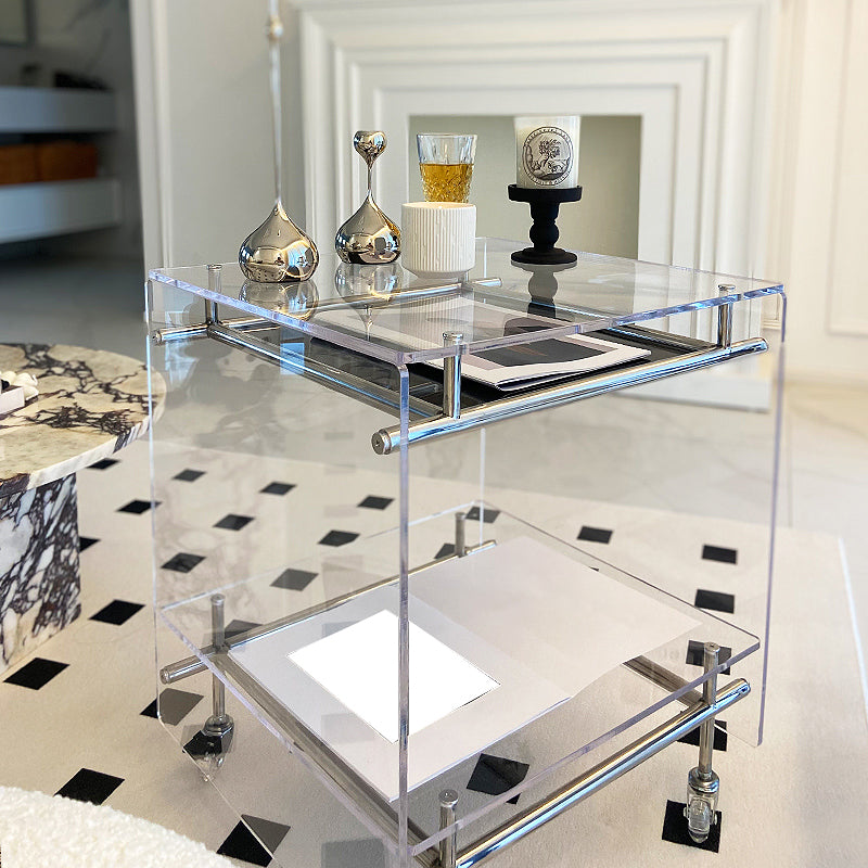 Modern Acrylic Top Rectangular Double Tier Accent Side Table