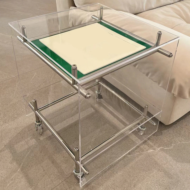 Modern Acrylic Top Rectangular Double Tier Accent Side Table