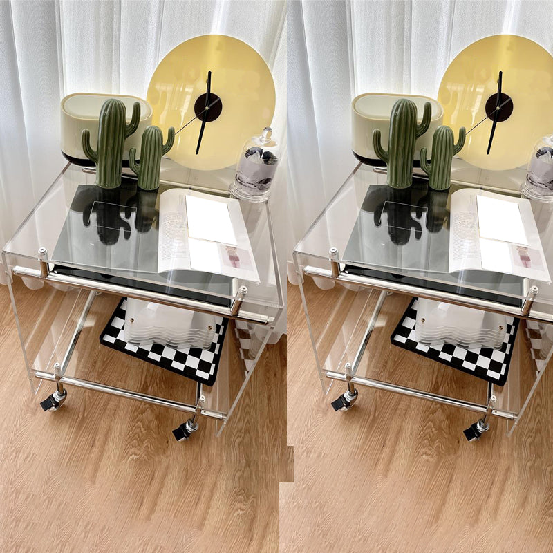Modern Acrylic Top Rectangular Double Tier Accent Side Table