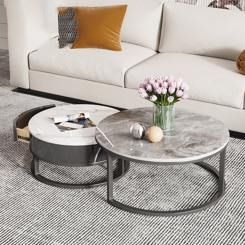 Slate Coffee Cocktail Table Round Coffee Table Set with Drawer