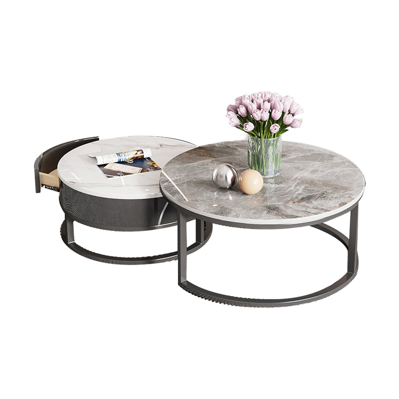 Slate Coffee Cocktail Table Round Coffee Table Set with Drawer
