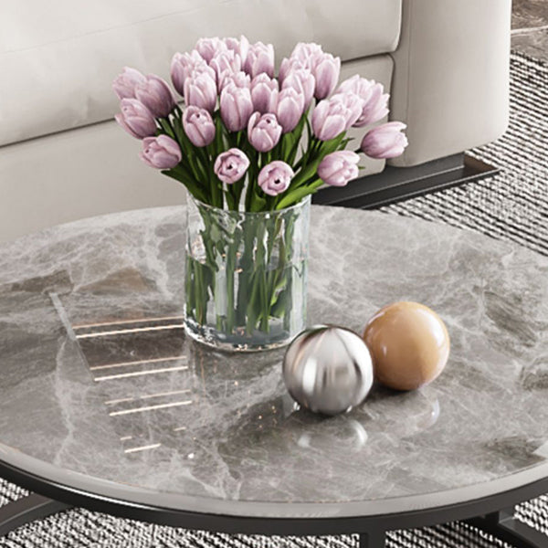 Slate Coffee Cocktail Table Round Coffee Table Set with Drawer