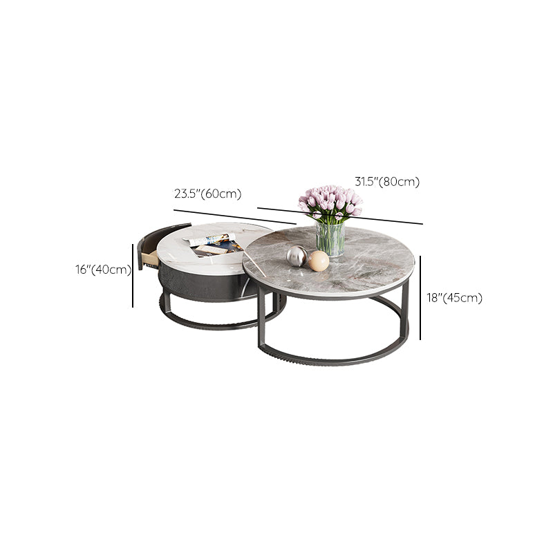 Slate Coffee Cocktail Table Round Coffee Table Set with Drawer