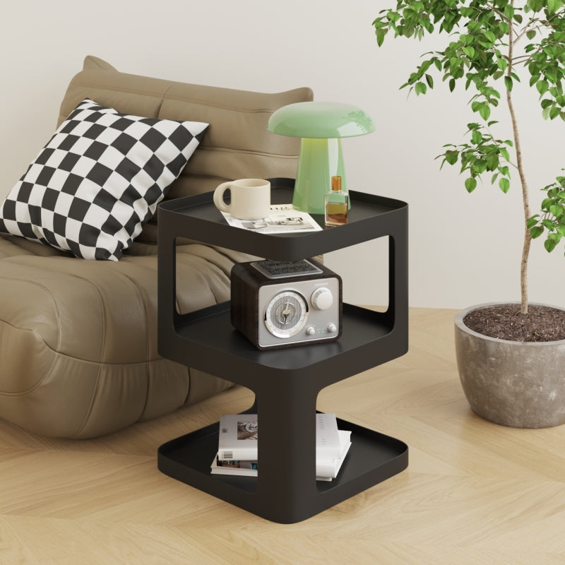 21.65" Tall Metal End Table Sqaure Top Accent Side Table With Shelves