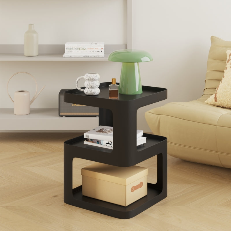 21.65" Tall Metal End Table Sqaure Top Accent Side Table With Shelves