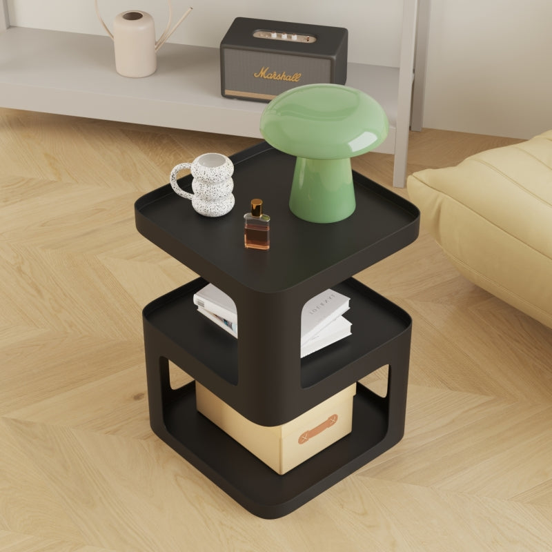 21.65" Tall Metal End Table Sqaure Top Accent Side Table With Shelves