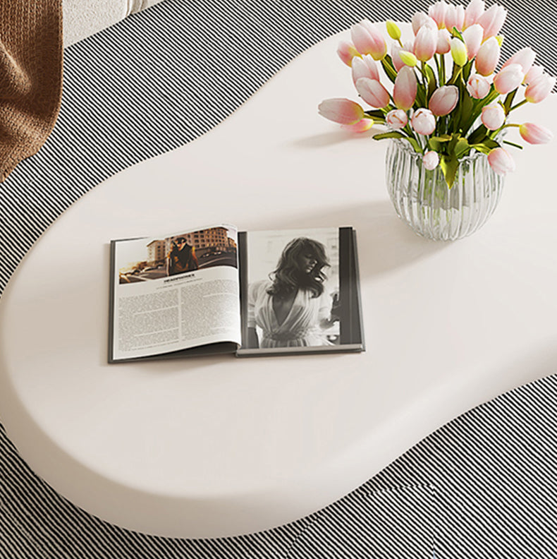 Modern Free Form Coffee Table Wooden 4 Legs Cocktail Table in White