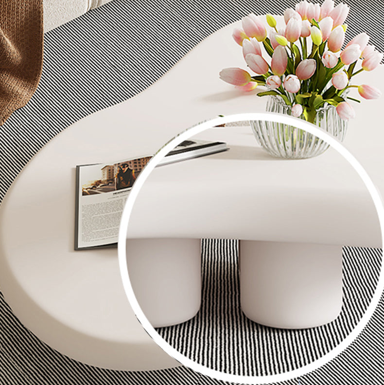 Modern Free Form Coffee Table Wooden 4 Legs Cocktail Table in White