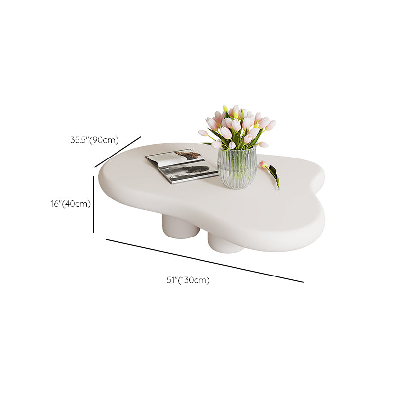 Modern Free Form Coffee Table Wooden 4 Legs Cocktail Table in White