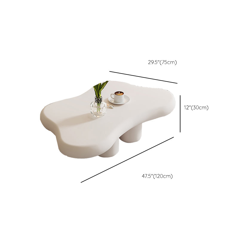 Modern Free Form Coffee Table Wooden 4 Legs Cocktail Table in White