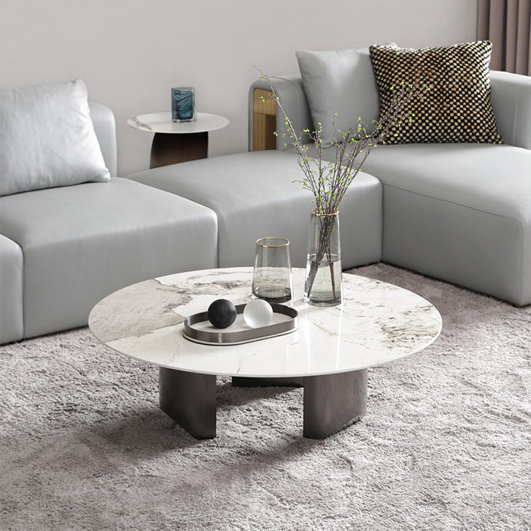 Glam Round Slate Cocktail Table Stainless Steel 3 Legs Coffee Table