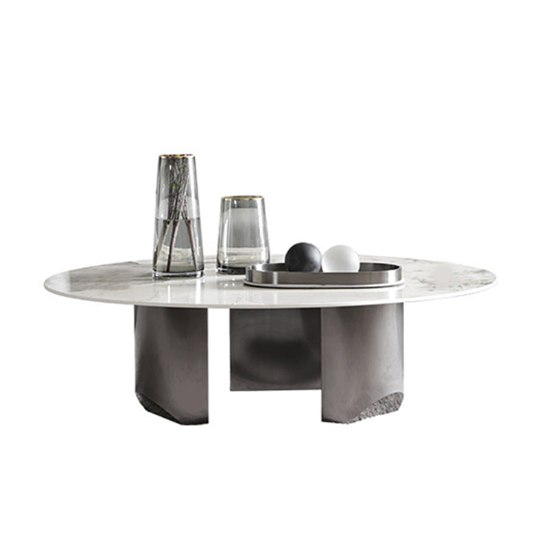 Glam Round Slate Cocktail Table Stainless Steel 3 Legs Coffee Table